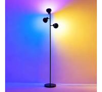 Lampadaire LED RGB à 3 Têtes, Lampadaire Moderne avec Télécommande et Interrupteur Tactile, 36W 2800lm Dimmable Têtes Réglables, Noir pour Salon, Chambre, Lecture et Maison