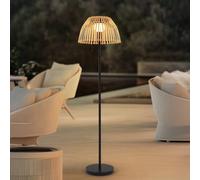 Lampadaire LED solaire Lucande « Eligio », bambou, Ø 39 cm, RVB Lucande, dimmable, bois clair, Aluminium, Maison de campagne / Rustique, Lampe Solaire