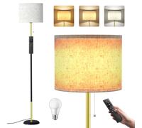 Lampadaire LED sur Pied Salon - 12W Lampe sur Pied avec Télécommande & RGB E27 Ampoule, Cordon Tirette, Lampe Liseuse Réglables pour Salon, 3 Températures de Couleur, Bureau, Chambre, Or Noir