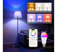 Lampadaire LED sur Pied Salon avec Variateur RGB Intelligente, Double commande par interrupteur au pied et L’appli,152CM Moderne& Ampoule,16M de couleurs,CRI92 2700-6000K,1200LM,pour Chambre et Bureau