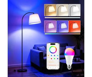 Lampadaire LED sur Pied Salon avec Variateur RGB intelligente,Double commande par interrupteur au pied et APP,152CM Moderne lampadaire Arc &Ampoule,CRI92, 2700-6000K,10W 1200LM,pour Chambre et Bureau