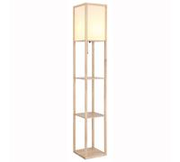 Lampadaire liseuse bois marron textile blanc interrupteur à tirette H 159 cm