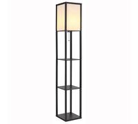 Lampadaire liseuse bois marron textile noir interrupteur à tirette H 159 cm