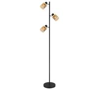Lampadaire liseuse noir mat bambou naturel 3 flammes H 154 cm