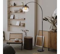 Lampe arc, lampadaire réglable en hauteur, lampe de salon en marbre de verre noir, lampe d'appoint, avec abat-jour orientable, 1x E27, LxlxH 96x30x196 cm