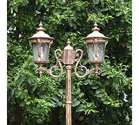 Lampadaire lumières extérieur, 235 cm 2 têtes lampe extérieure lampadaire jardin chemin pilier lampe en aluminium borne de chemin lampe pilier lampadaire lanterne en verre étanche IP65 lampadaire
