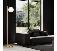 Lampadaire Luminaire de Salon Accumulateur E14 Laiton Mat Boule en Verre Blanche