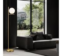 Lampadaire Luminaire de Salon Accumulateur E14 Laiton Mat Boule en Verre Blanche