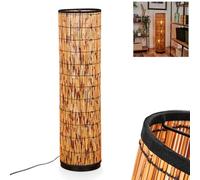 Lampadaire Maili, lampe de sol moderne en métal/rotin noir/naturel, lampe au design boho avec abat-jour en grille, interrupteur on/off sur le câble et effet lumineux, 3 x E27, sans ampoules