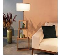 lux.pro Lampadaire Stylé avec Étagère Intégrée 3 Niveaux de Stockage Lampe sur Pied Design MDF Métal Tissu Douille E27 Hauteur 140 cm Effet Bois Noir Crème