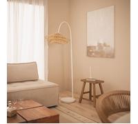 LEDKIA Lampadaire Métal et Bambou Ailén Blanc | Éclairage Ajustable | Pour Salon et Bureau | Design Contemporain | Ampoule E27 40W Max