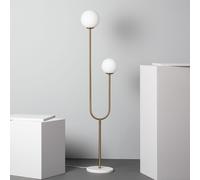LEDKIA LIGHTING - Lampadaire Moonlight Brass | 2 Spots E27 | Design Moderne en Métal et Verre | Pour Salon, Chambre, Cuisine | Hauteur 153 cm, Largeur 35 cm, Longueur 25 cm, Doré, Métal