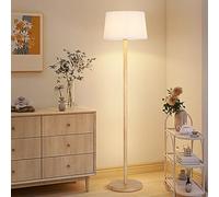 Lampadaire Minimaliste en Tissu plissé, 145 cm, Couleur Bois, Fer, Rond, avec variateur E26, idéal pour Un Salon, Une Chambre, Un Bureau, Une Salle de réunion ou Un Salon de thé.