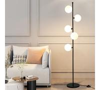 Lampadaire minimaliste en verre à 5 globes de 66,9 po, base en marbre, lampe haute en verre dépoli avec corps en fer, lampe sur pied E26 à intensité variable pour salon, chambre à coucher, bureau