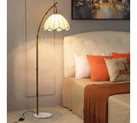 Lampadaire Moderne 65" en Tissu plissé avec Base en marbre et diffuseur arqué E26, intensité Variable, idéal pour Le Salon, la Chambre, Le Bureau ou la Salle à Manger.