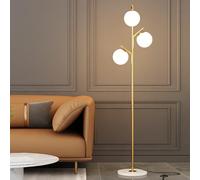 Lampadaire moderne à 3 globes à LED, à économie d'énergie, lampe sur pied à poteau haut du milieu du siècle avec abat-jour en verre blanc soufflé à la bouche et base en marbre pour salon, bureau,