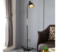 Lampadaire moderne à arc de 150,1 cm, design en fer et bois, intensité variable, abat-jour E26, éclairage élégant pour salon, salle de lecture, salon de thé, décoration d'intérieur contemporaine.