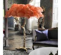 Lampadaire moderne à intensité variable en résine avec trépied en plumes d'autruche - Lampe de lecture élégante et réglable pour décoration de salon et de bureau (170 x 110 cm)