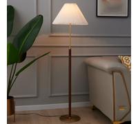 Lampadaire moderne du milieu du siècle, 57 pouces, avec ampoule LED à lumière chaude, finition en bois de noyer, abat-jour en lin plissé, lampe de lecture sur pied haut pour chambre à coucher, salle