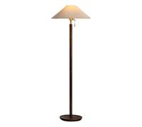 Lampadaire moderne en bois de 150 cm, lampadaire en lin, lampe sur pied en bois massif avec LED E26 à intensité variable, lampe ronde en tissu pour salon, chambre à coucher, bureau, salle à manger