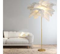 Lampadaire Moderne en Plume d'autruche Rose pour la décoration de Chambre à Coucher 160cm de Haut pour l'éclairage du Salon Décoration de la Chambre de la Fille (White)