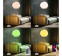 Lampadaire, moderne, lampe de salon, blanc, lampadaire, dimmable, lampe design LED, abat-jour à ressort, réglable en hauteur, métal nickel, 1x LED, LxlxH 96x45x196 cm