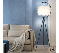 Lampadaire moderne pour salon, design du milieu du siècle, abat-jour en plumes et base trépied, éclairage élégant pour chambre à coucher et bureau