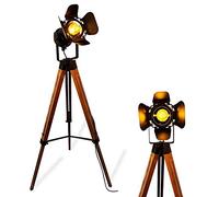 Lampadaire Moderne Sur Pied Salon Industriel Vintage fer et Bois Noir, Lampe e27 Liseuse Interieur Trepied à Poser Naturelle Projecteur Abajour Cinema Metal pour Chambre Bureau Adulte Hotellerie