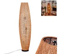 Lampadaire Mulstrand, lampadaire moderne en métal/rotin noir/naturel, luminaire au design boho avec abat-jour en grille, interrupteur on/off sur le câble et effet lumineux, 3 x E27, sans ampoules