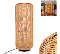 Lampadaire Mulstrand, lampe de sol moderne en métal/rotin noir/naturel, lampe au design boho avec abat-jour en grille, interrupteur on/off sur le câble et effet lumineux, 3 x E27, sans ampoules