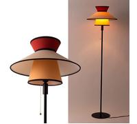 Lampadaire multicolore Ø40 cm “LIMONA”, abat-jour tissu et bois, E27, style rétro-boho, avec chaînette.