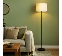 Lampadaire textile naturel Lampe sur pied noire Lampe de salon debout, métal, douille E27, DxH 38 x 152 cm