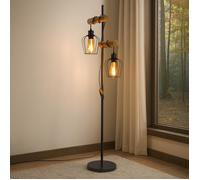 Lampadaire - NETTLIFE - 2 flammes métal et bois - E27 - Hauteur 151 cm - Noir