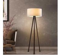 lux.pro Lampadaire Trépied Style Intemporel Lampe sur Pied Élégante LED Luminaire Design pour Salon Chambre Bureau Lampe de Lecture E27 MDF PVC Tissu Hauteur 140 cm Effet Bois Crème