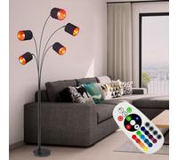 Lampadaire noir doré Lampe sur pied Télécommande dimmable Lampe de salon orientable, métal textile, 5x RGB LED 4,8W 470Lm blanc chaud, H 204 cm