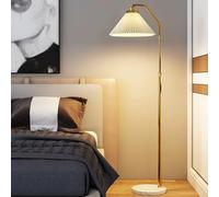Lampadaire nordique avec base en marbre et abat-jour en tissu réglable avec interrupteur à bouton-poussoir, 3 options de couleur pour l'éclairage du salon