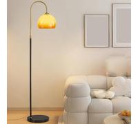 Lampadaire nordique de luxe en arc de 61 pouces, lampe sur pied dorée avec atmosphère de chevet en verre orange, grand poteau lumineux en fer antirouille, lumière verticale élégante pour bureau,
