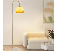Lampadaire nordique de luxe en arc de 61 pouces, lampe sur pied dorée avec atmosphère de chevet en verre orange, grand poteau lumineux en fer antirouille, lumière verticale élégante pour bureau,