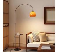 Lampadaire orange moderne pour salon, lampes hautes du milieu du siècle avec lampe de sol en arc de table, 3 températures de couleur sur un canapé, lampe de lecture arquée pour coin de bureau (grain