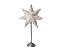 Lampadaire papier étoile étoile Blanc à base de métal argenté 55 x 34 cm Câble 1,80 m 230 V E14 sans ampoule