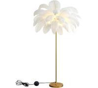 Lampadaire Plume D’Autruche Naturelle Lampe sur Pied avec Finition Dorée Lampes à Plumes pour Les Chambres à Coucher avec Pédale Dimmable, White