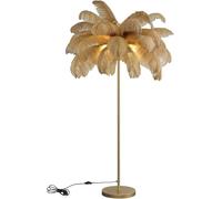 Lampadaire Plume D’Autruche Naturelle Lampe sur Pied avec Finition Dorée Lampes à Plumes pour Les Chambres à Coucher avec Pédale Dimmable, Camel