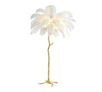 Lampadaire Plume Or, Lampadaire Plume D’Autruche Netural pour Chambre à Coucher, Salon, Lampe sur Pied Unique Hautes Lampes en Résine Plume Vintage Mid Century Modern LED Coin Lamp, White