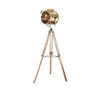 Lampadaire Portable en Acier Inoxydable avec trépied en Bois, idéal pour Un Salon ou Une Chambre à Coucher (Couleur : B-Or + Noir)