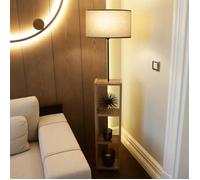 Lampadaire Redditch avec étagère hauteur 150 cm E27 effet bois - noir - beige [lux.pro]