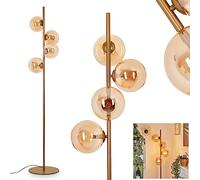 Lampadaire Remaisnil, lampadaire moderne en métal/verre en couleur laiton/champagne, luminaire au design rétro/vintage avec interrupteur à pied sur le câble, hauteur 160 cm, 4 x G9, sans ampoules