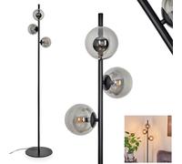 Lampadaire Remaisnil - Lampadaire moderne en métal/verre noir/verre fumé - Lampadaire avec abat-jour en verre (Ø 12 cm) - Interrupteur à pied sur câble - 3 x G9 - Sans ampoule