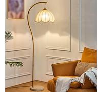 Lampadaire rétro base en marbre coin lumière verticale canapé lampes de lecture sur pied avec abat-jour en tissu fait à la main lampadaires en arc de fer antirouille lampe à poteau haut classique