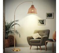 Lampadaire rétro en rotin de 72,4 pouces, lampe sur pied en fer doré avec abat-jour de vigne à intensité variable E26, grande lumière pour salon, chambre à coucher, bureau, salle de réunion, villa