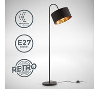 Lampadaire rétro pivotant métal abat-jour en tissu noir doré E27 salon chambre
